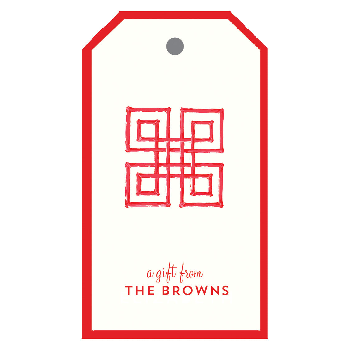 Red Bamboo Fret Personalized Christmas Gift Tags
