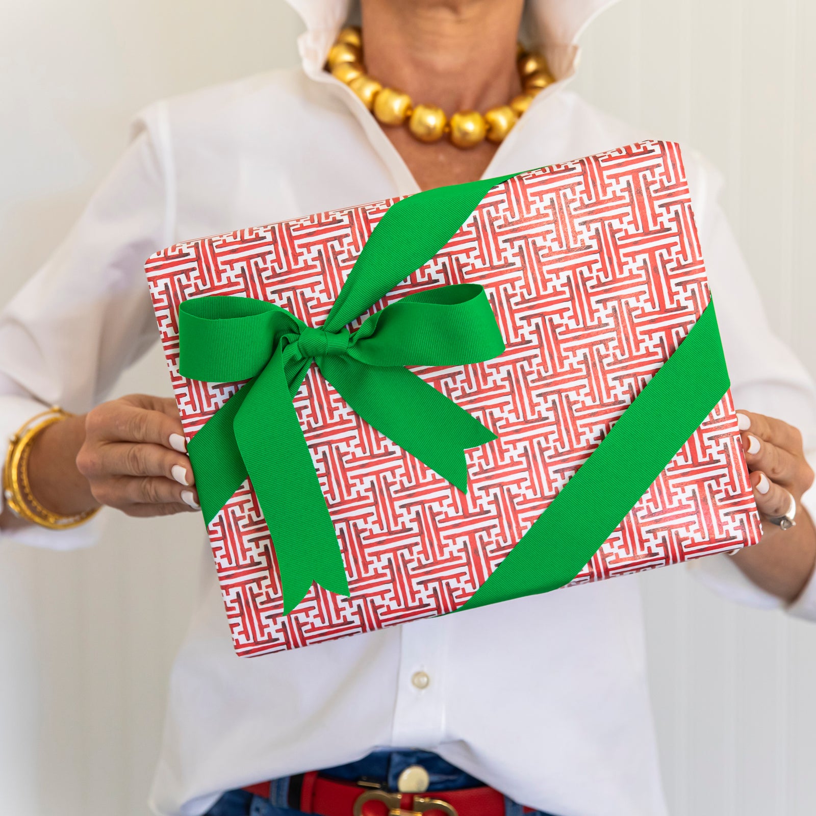 Continuous Roll Gift Wrap | Red Basketweave