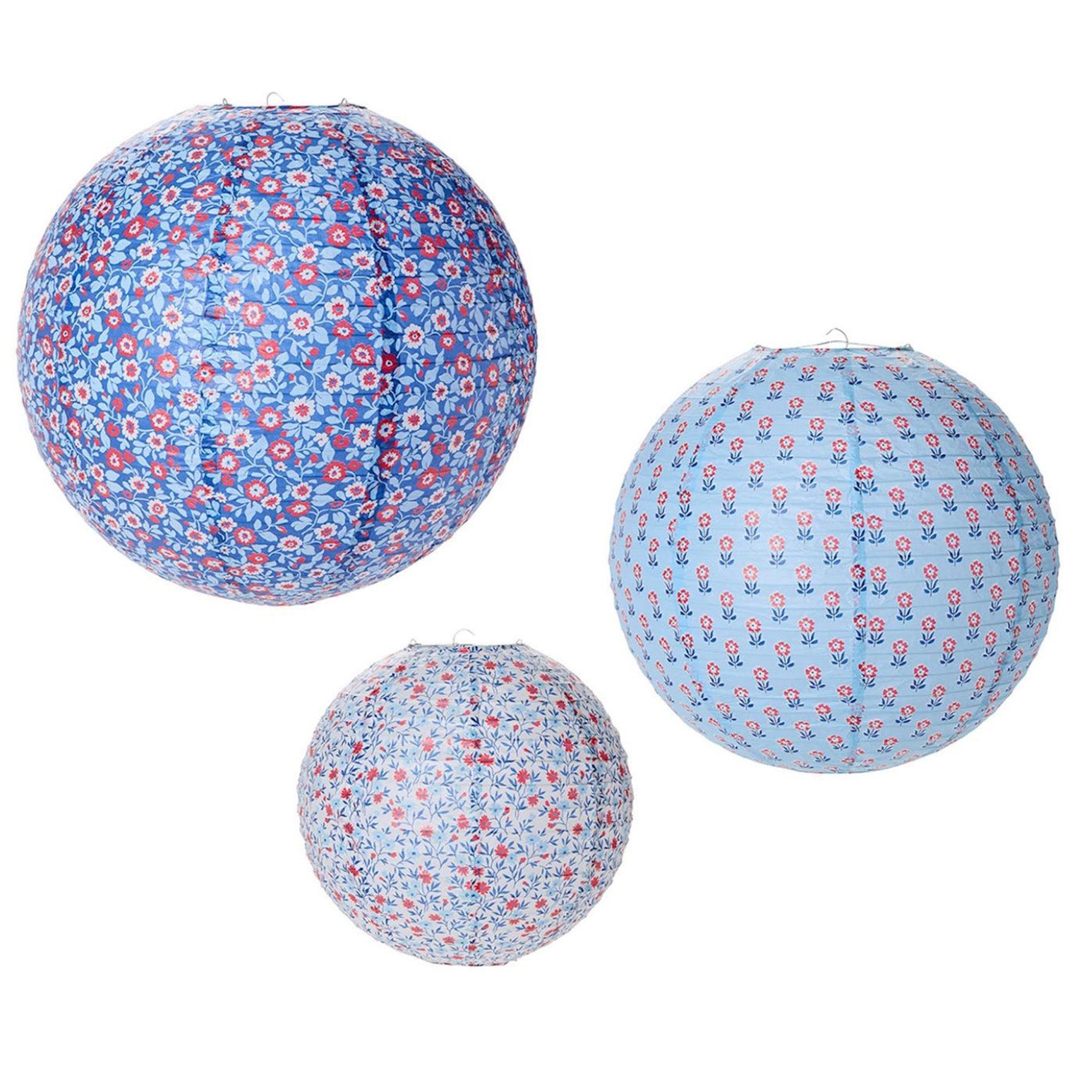 Red, White and Bloom Paper Lanterns | Set of 3