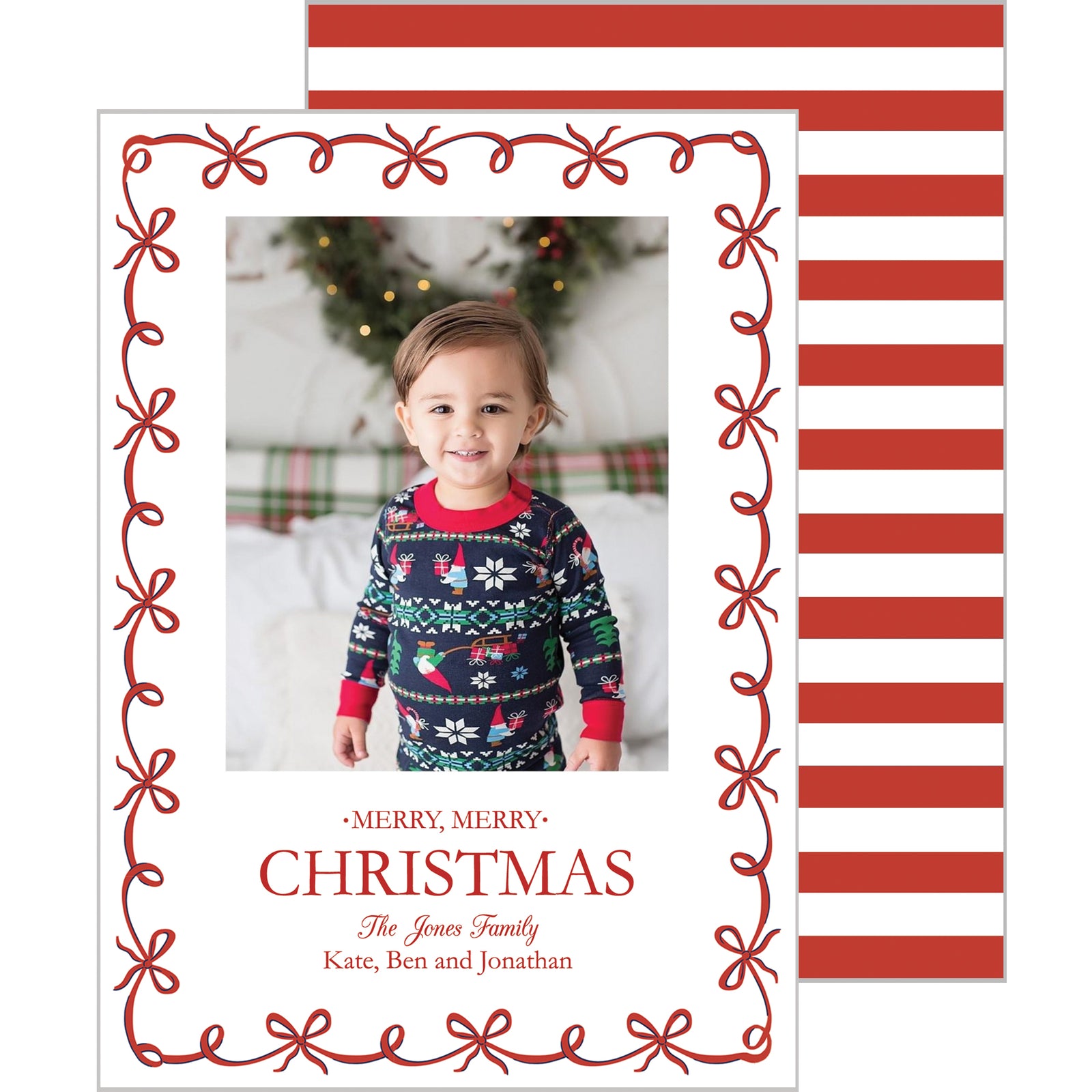 Red Bow Garland Photo Card