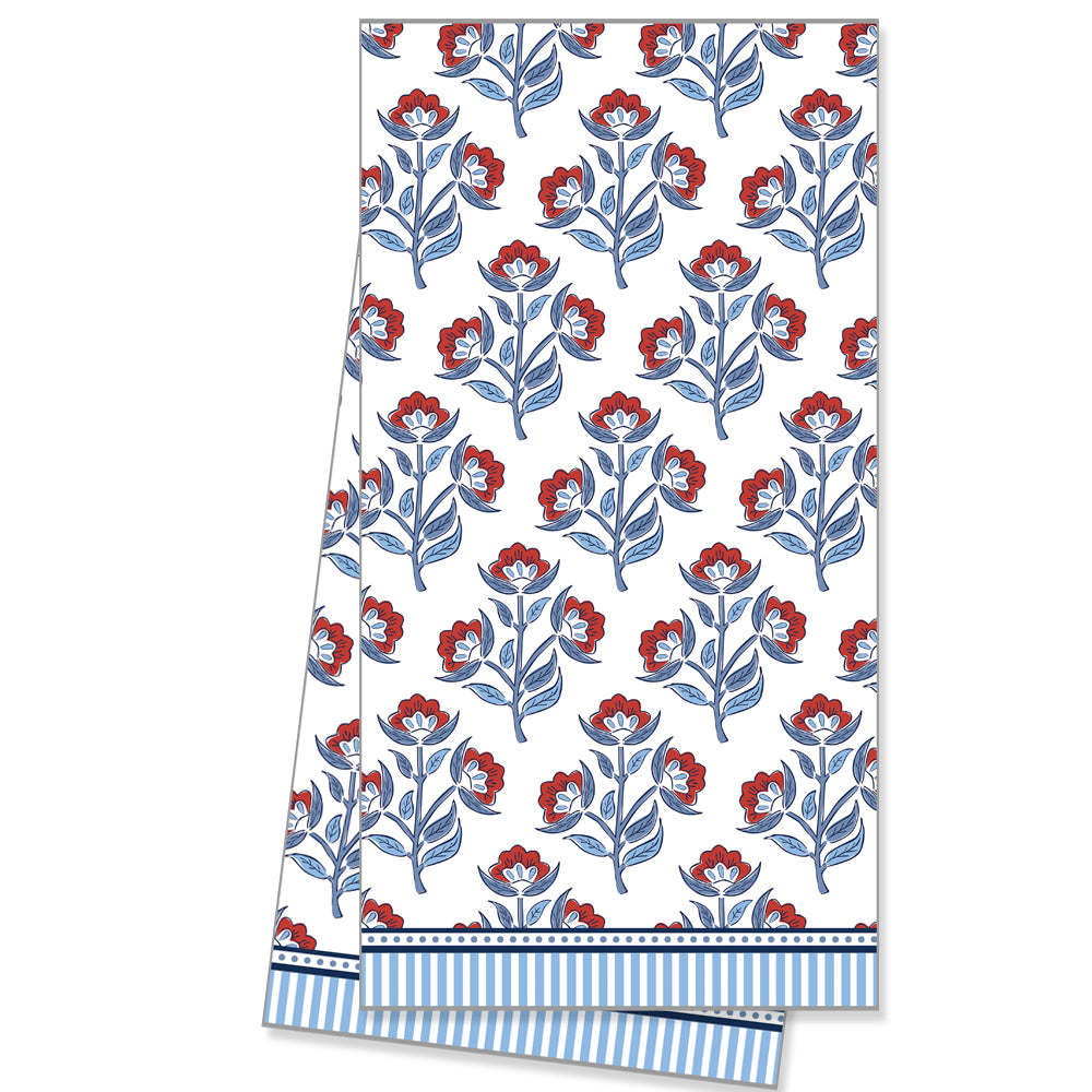In Stock WH Hostess Cotton Tea Towel | Red Floral Block Print