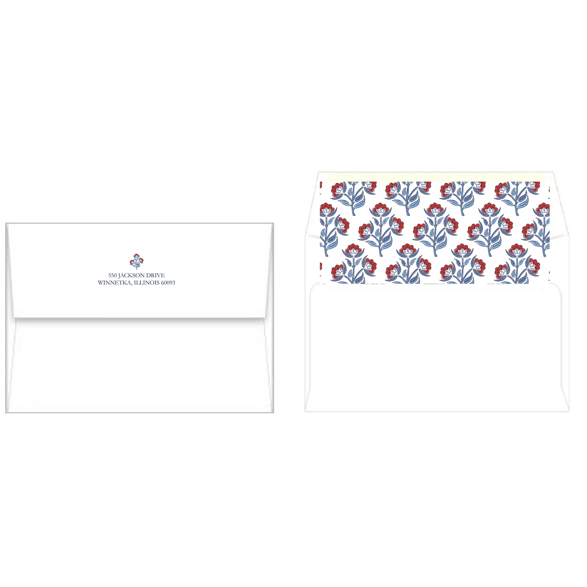 Red Floral Block Print Holiday Photo Card