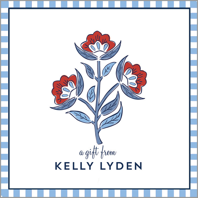 Red Floral Block Print Personalized Gift Sticker | Set of 24