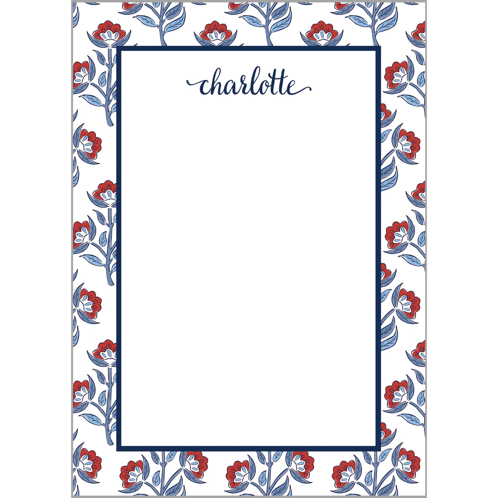 Red Floral Block Print Pattern Personalized Notepad