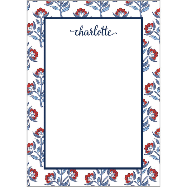 Red Floral Block Print Pattern Personalized Notepad - WH Hostess Social ...