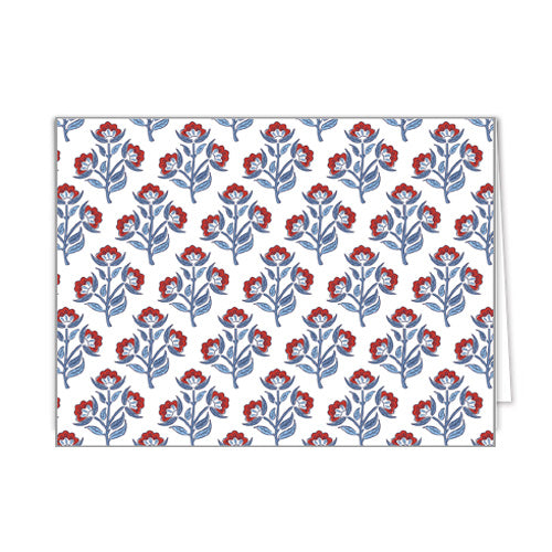 In Stock Folded Notecard Set of 10 | Red Floral Block Print