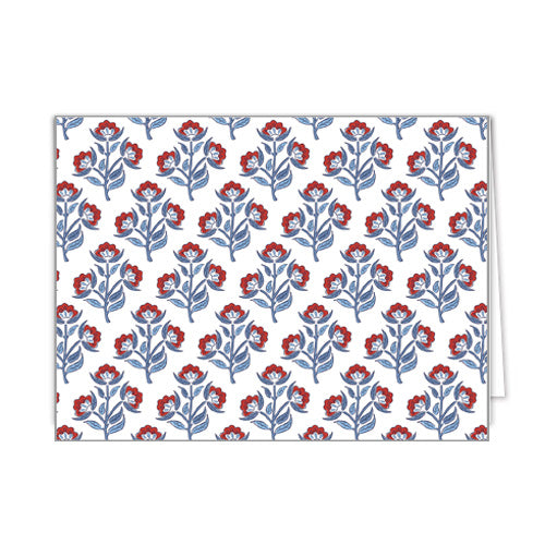 In Stock Folded Notecard Set of 10 | Red Floral Block Print