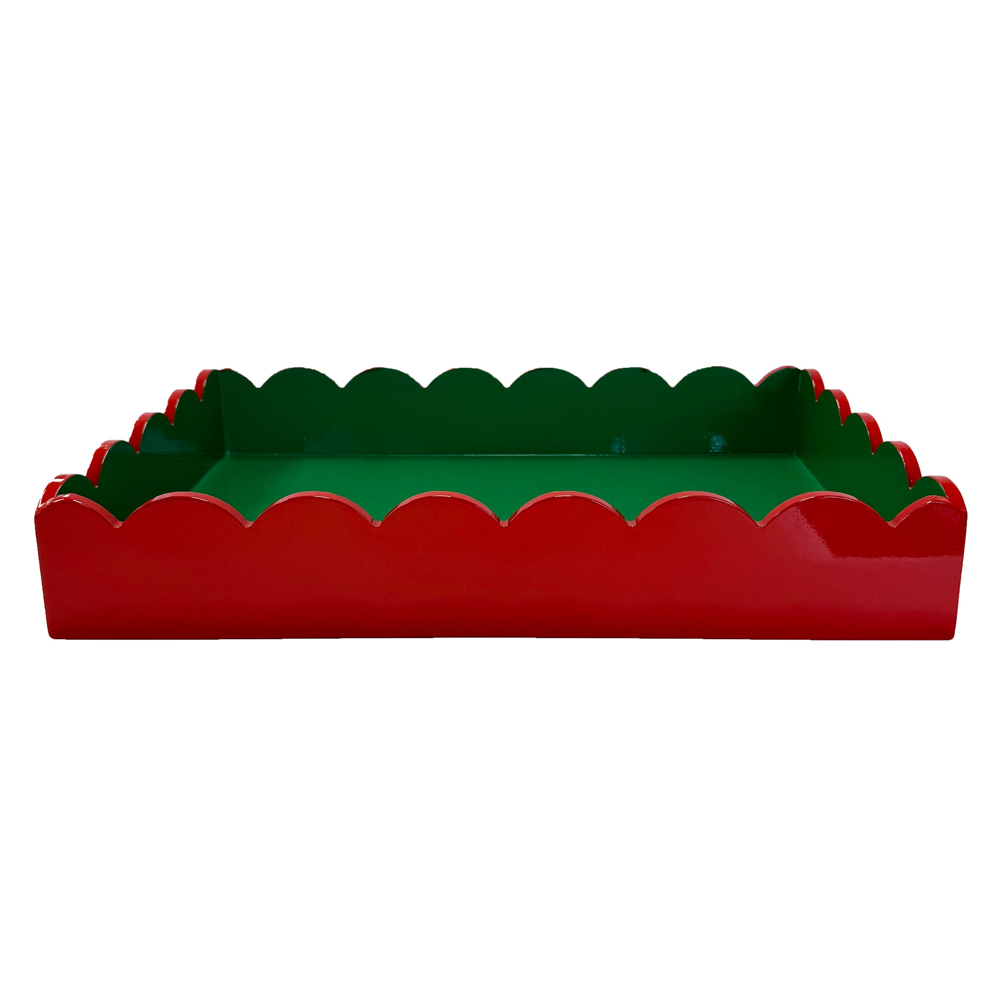 In Stock WH Lacquer Scalloped Tray | Red + Green