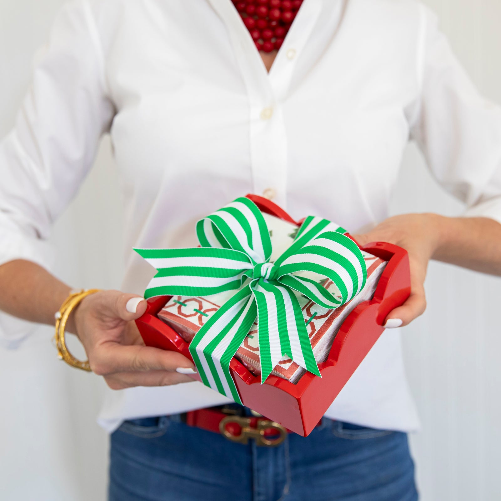 In Stock WH Lacquer Scalloped Napkin Holder | Red
