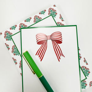Red Striped Bow Christmas List Notepad – 4.25x8.5, 75 Pages