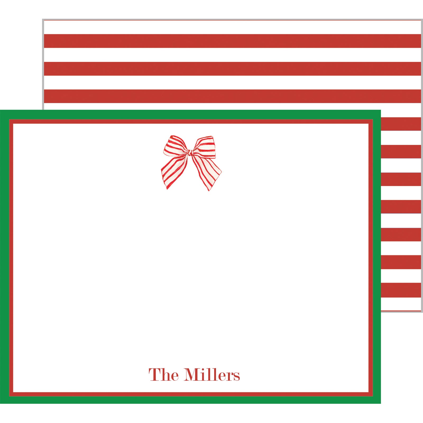 Red Striped Bow Personalized Flat Notecard