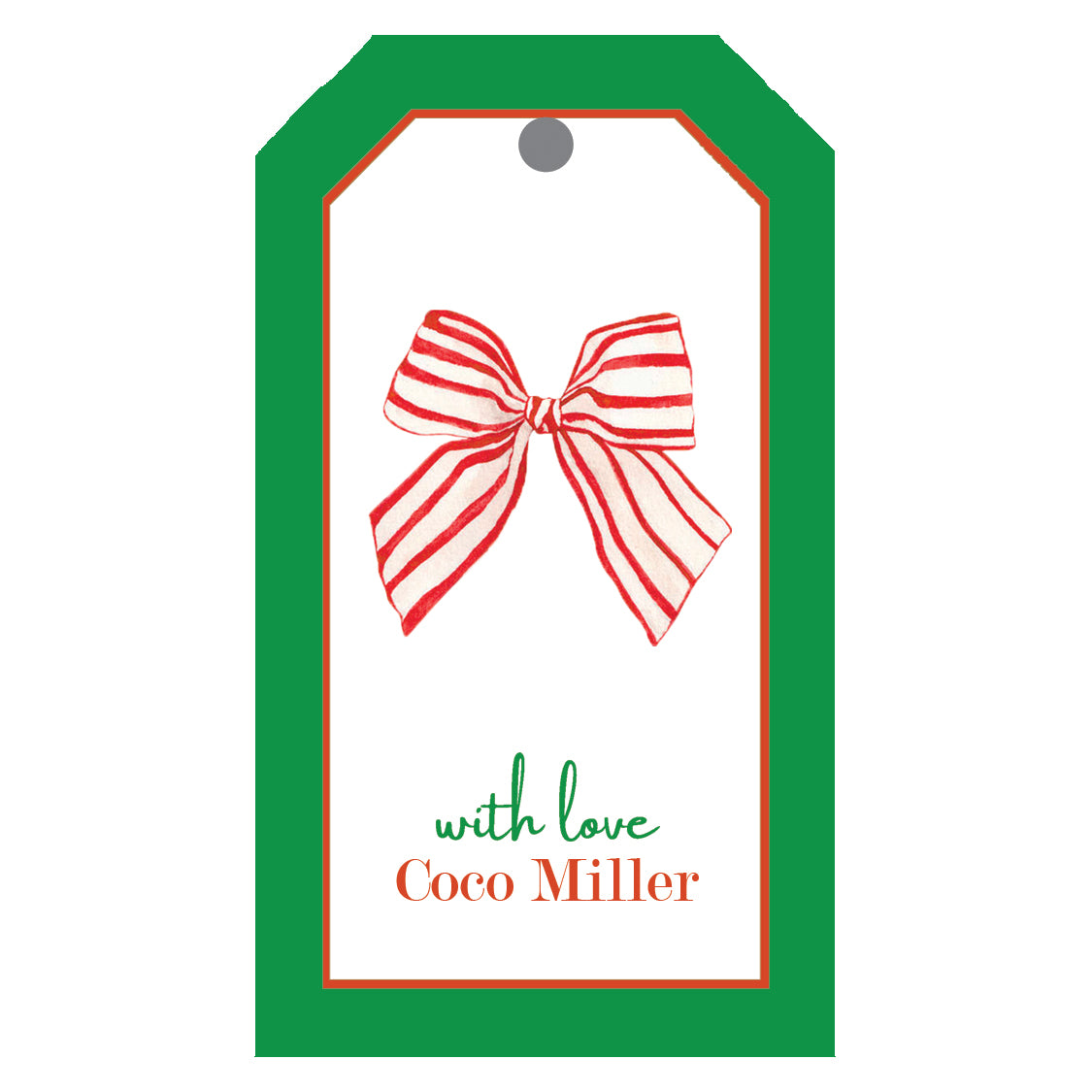 Red Striped Bow Christmas Personalized Gift Tags