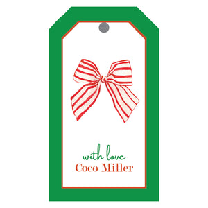 Red Striped Bow Christmas Personalized Gift Tags