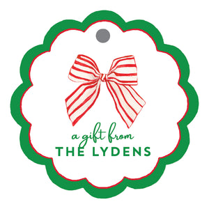 Red Striped Bow Scalloped Personalized Gift Tags