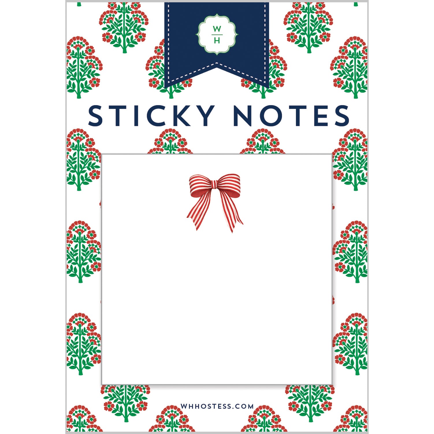 Red Striped Bow Sticky Notes – 50 Sheets