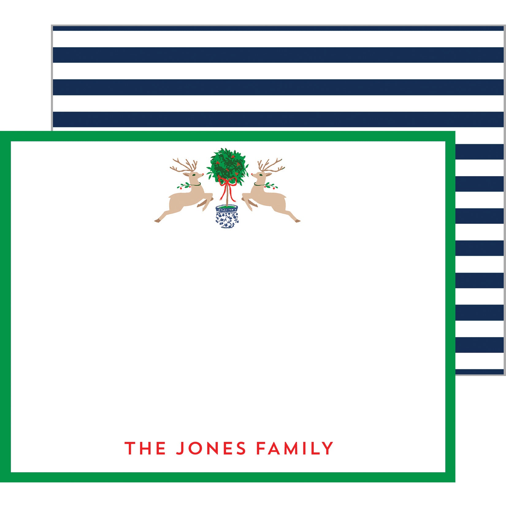 Reindeer Topiary Christmas Personalized Flat Notecards