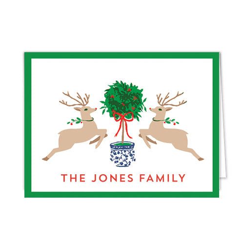 Reindeer Topiary Personalized Christmas Folded Notecards