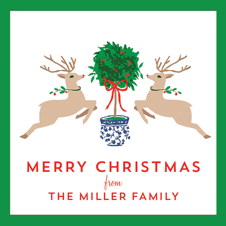 Reindeer Topiary Christmas Personalized Gift Sticker | Set of 24