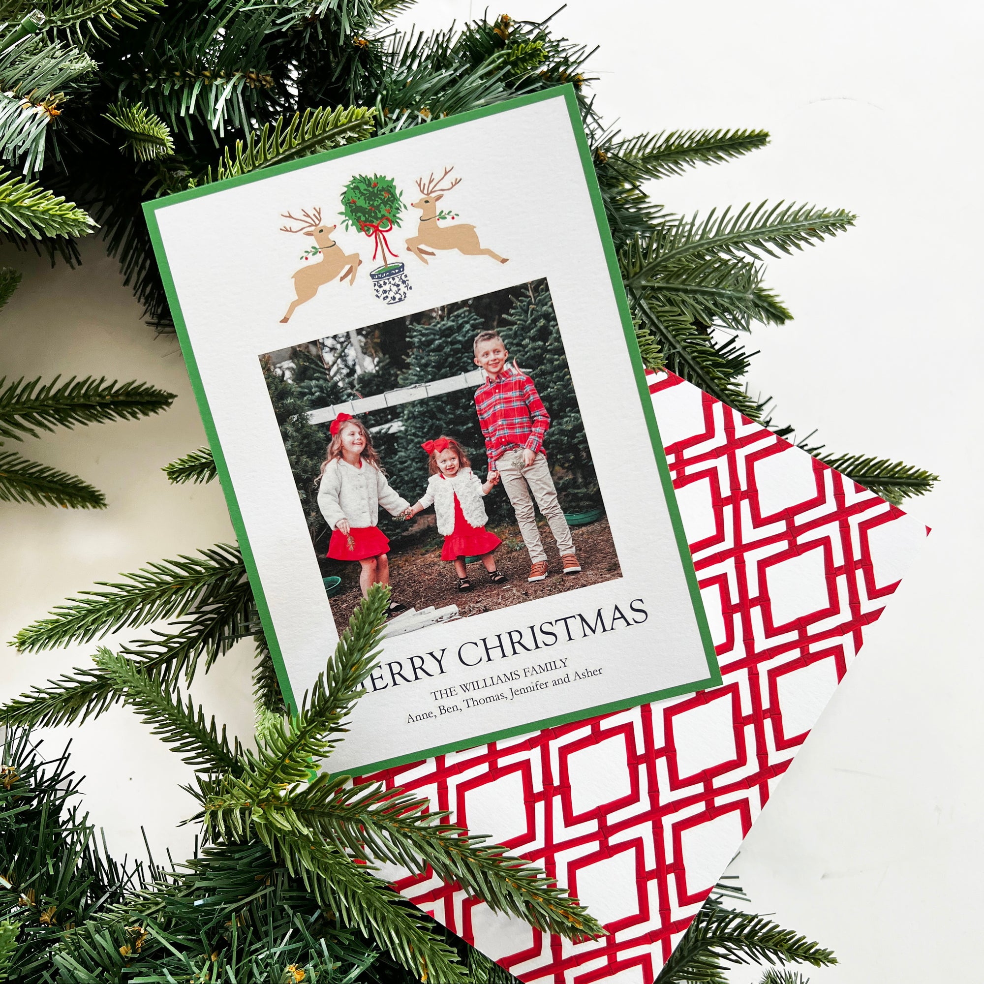 Reindeer Topiary Christmas Photo Card