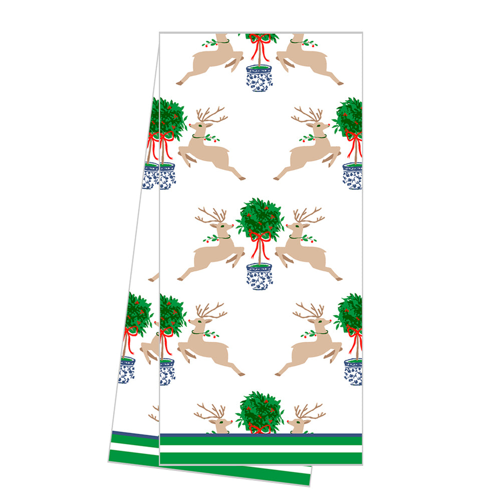 In Stock WH Hostess Cotton Tea Towel | Reindeer Topiary
