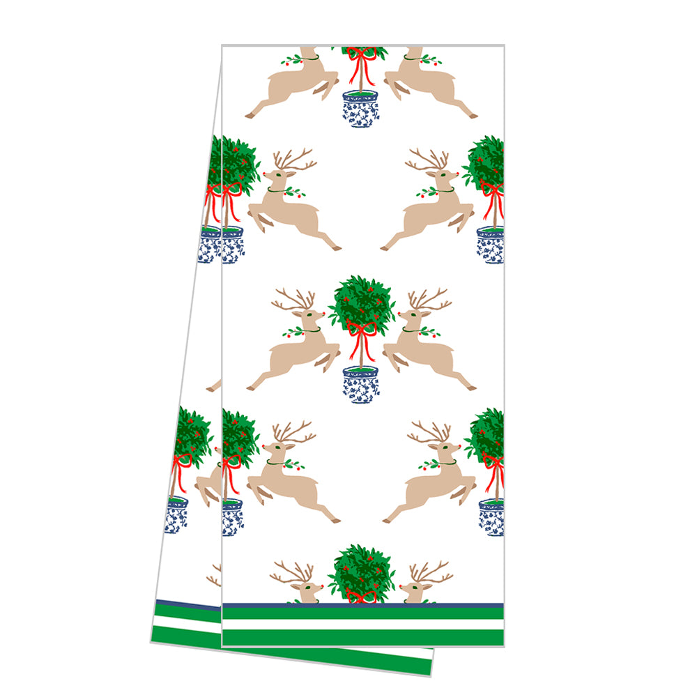 WH Hostess Cotton Tea Towel | Reindeer Topiary