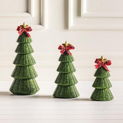 Green Wicker Christmas Trees | Set of 3