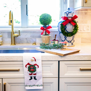 WH Hostess Cotton Tea Towel | Santa with Wreath