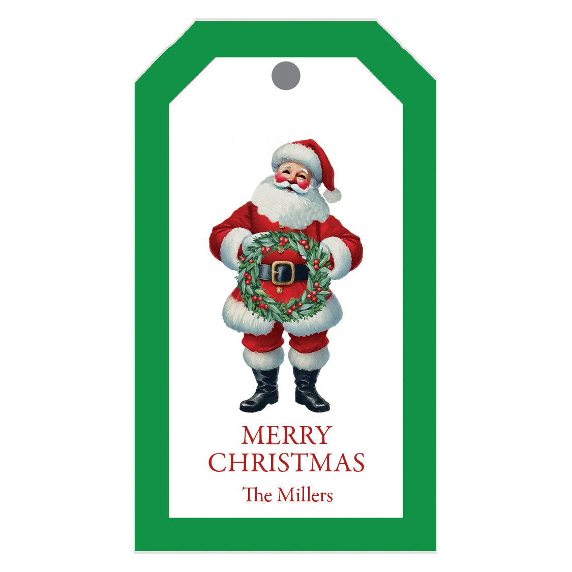 Santa Claus with Christmas Wreath Personalized Gift Tags