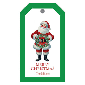Santa Claus with Christmas Wreath Personalized Gift Tags