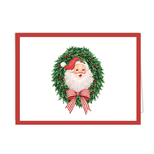 In Stock Folded Notecard Set of 10 | Santa Claus Wreath