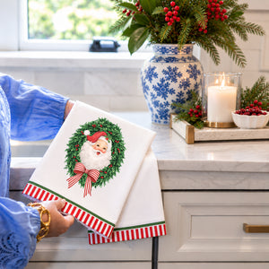 WH Hostess Cotton Tea Towel | Santa Wreath