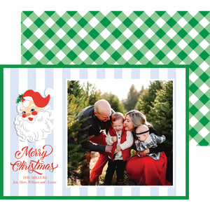 Santa Cabana Stripes Christmas Photo Card | Blue