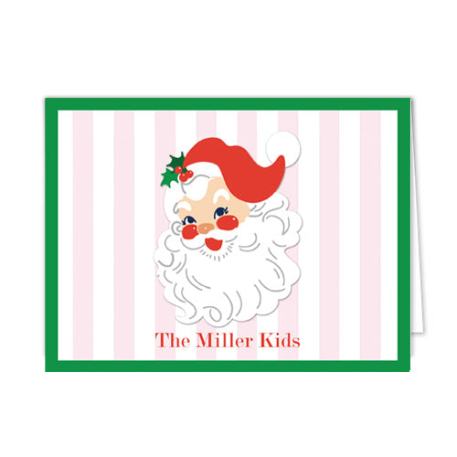 Santa Cabana Stripes Personalized Christmas Folded Notecards
