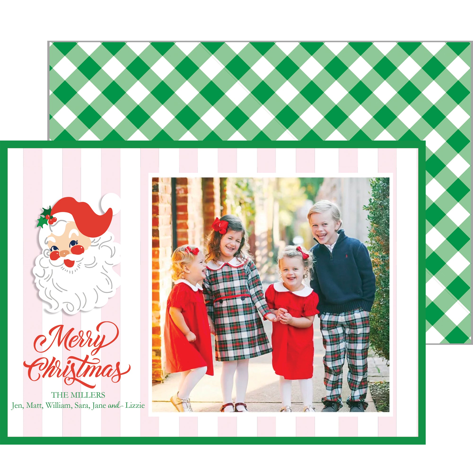Santa Cabana Stripes Christmas Photo Card | Pink