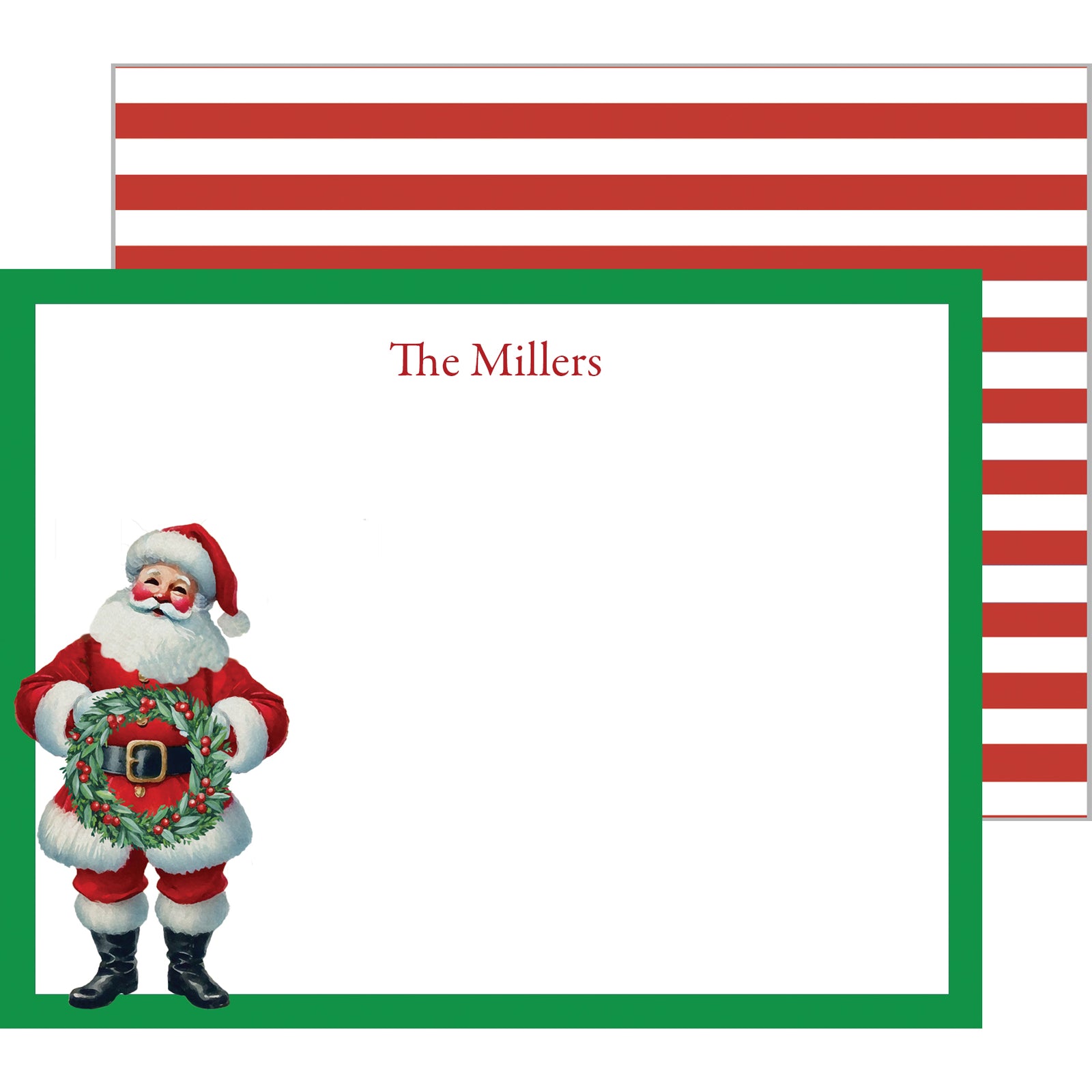 Santa Claus with Christmas Wreath Personalized Flat Notecard