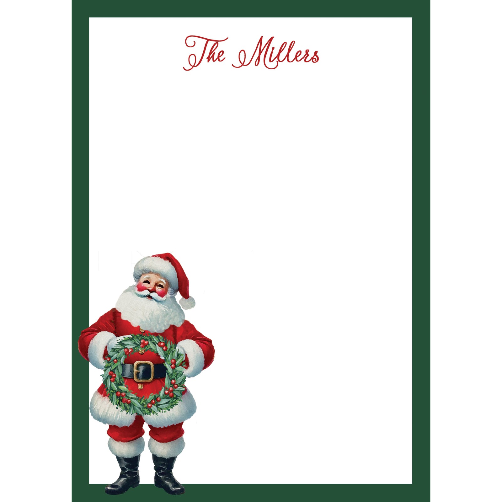 Santa with Christmas Wreath Personalized Notepad