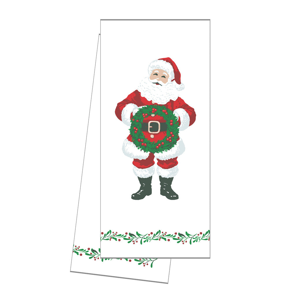 In Stock WH Hostess Cotton Tea Towel | Santa with Wreath