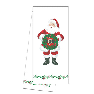 WH Hostess Cotton Tea Towel | Santa with Wreath