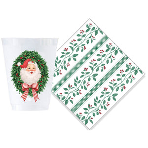 Santa Wreath Christmas Cup + Cocktail Napkin Gift Set