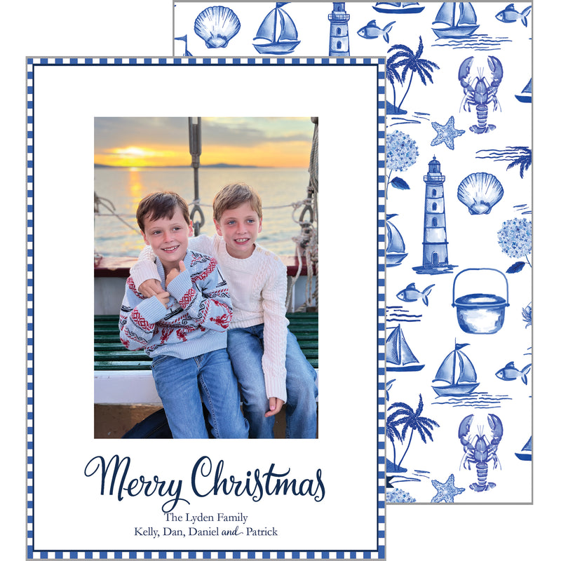 Seaside Toile Nautical Holiday Photo Card