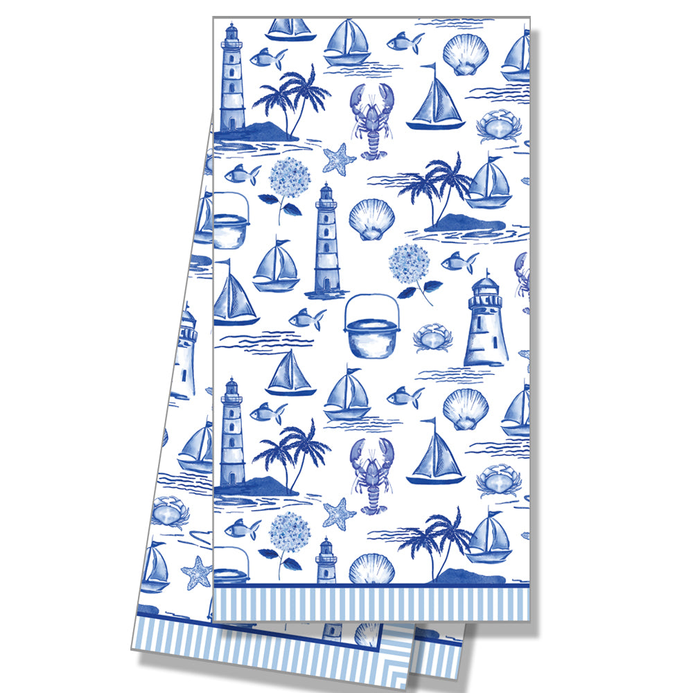 In Stock WH Hostess Cotton Tea Towel | Seaside Toile