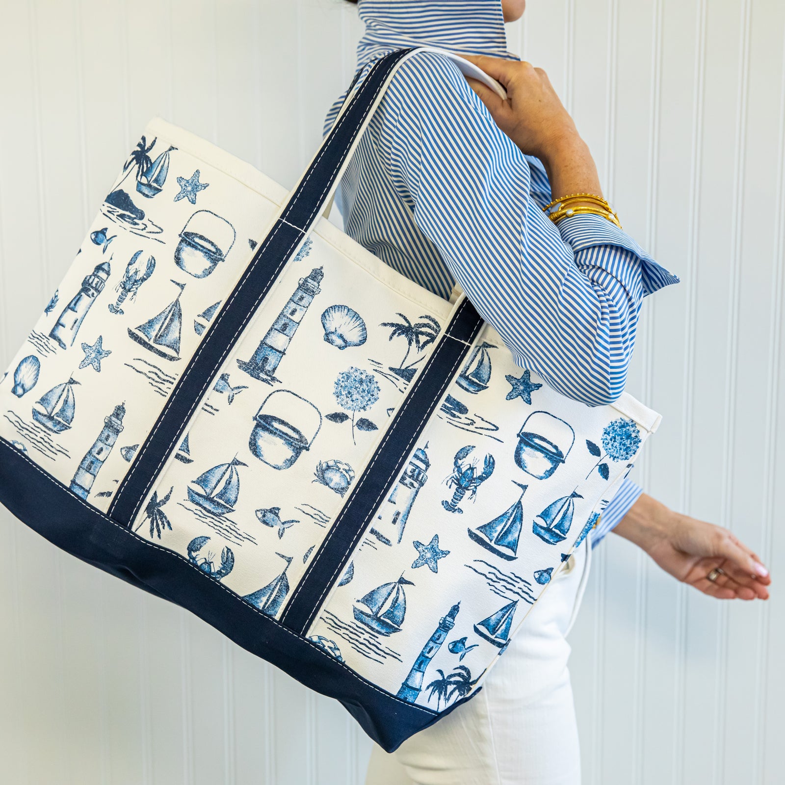 Crab & Cleek x WH Hostess Canvas Tote Bag | Seaside Toile