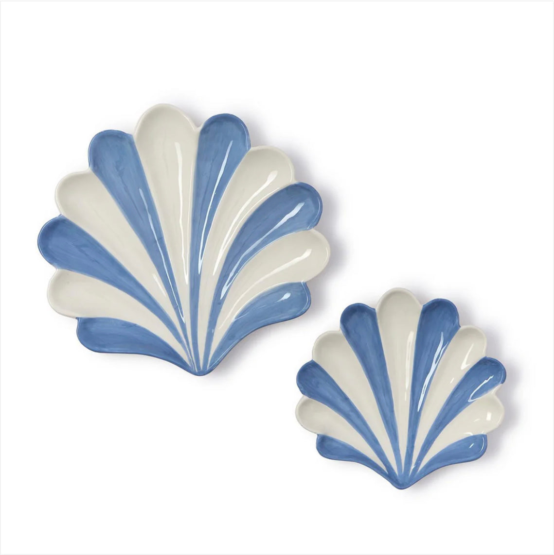 Blue & White Striped Shell Tidbit Trays | Set of 2
