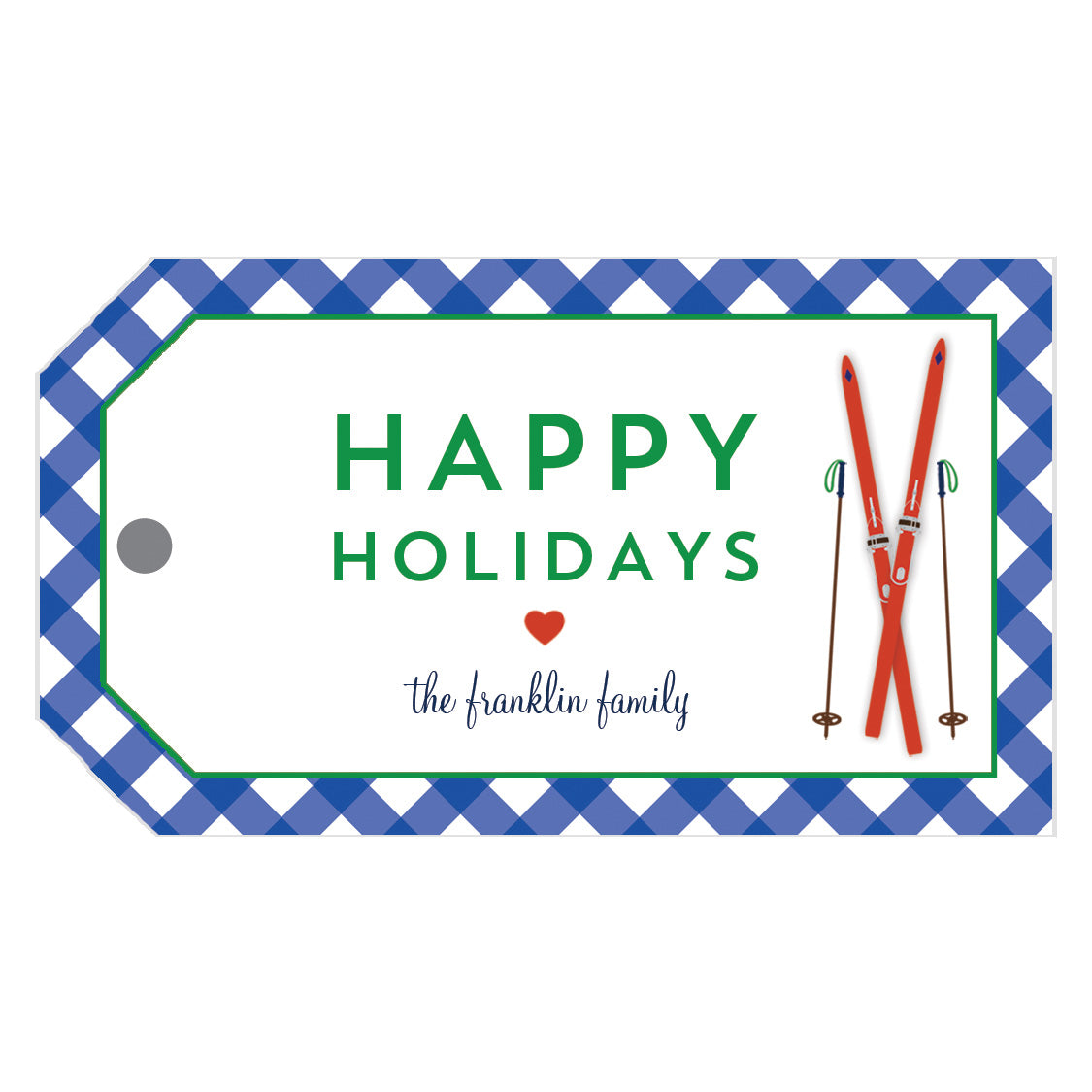 Ski Gingham Holiday Personalized Gift Tags