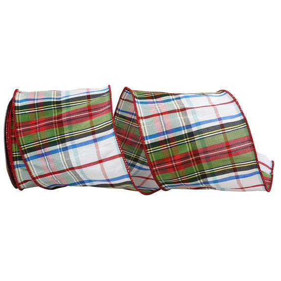 4" Stewart Plaid Dupioni Wired Edge Ribbon