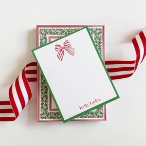 Red Striped Bow Personalized Notepad