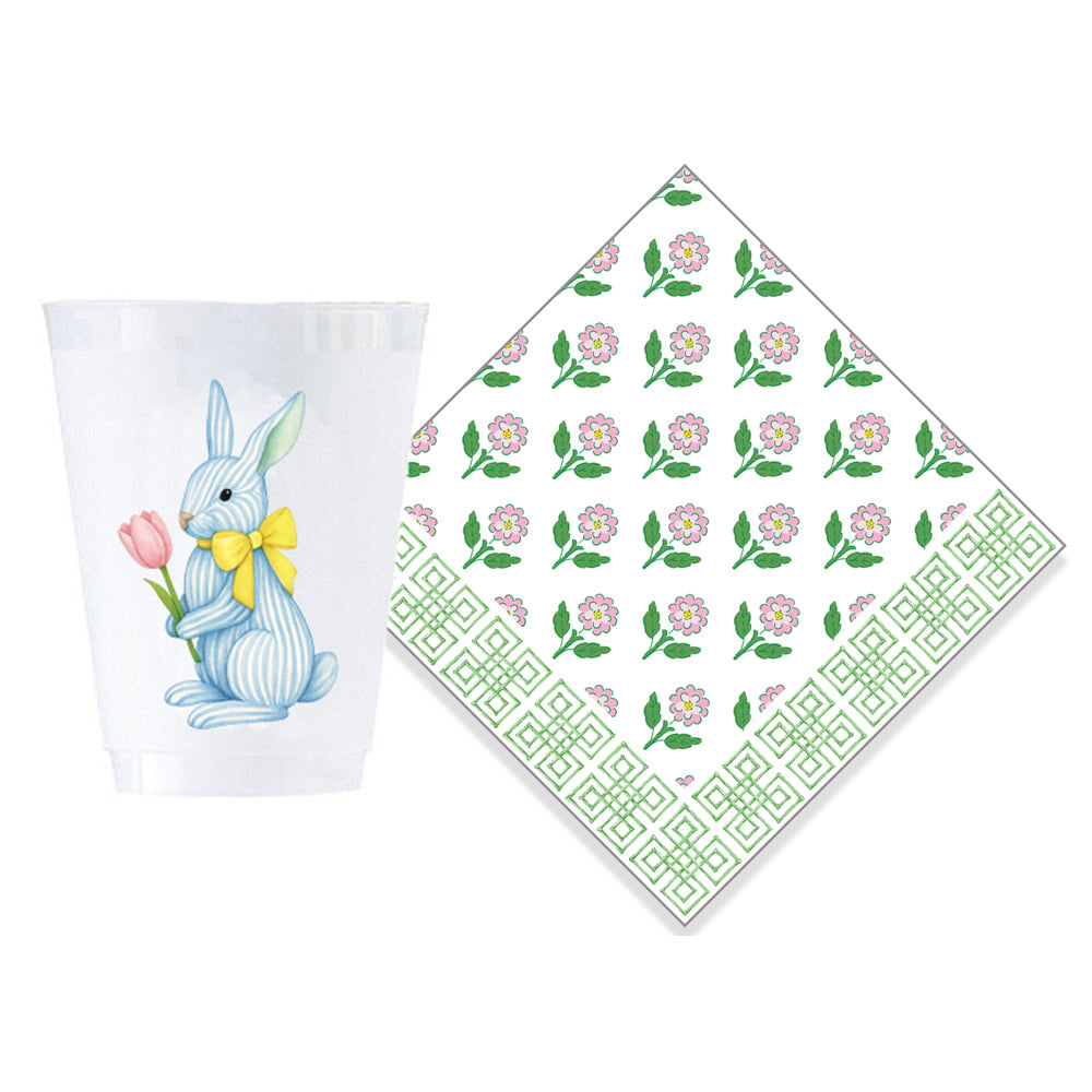 Bundle: Striped Bunny Shatterproof Cups + Pink Daisy Cocktail Napkins