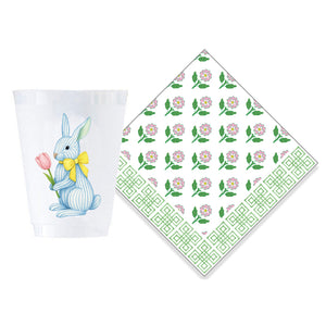 Bundle: Striped Bunny Shatterproof Cups + Pink Daisy Cocktail Napkins