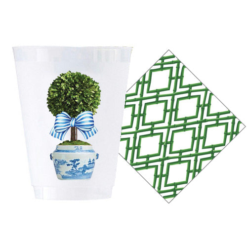 Bundle: Striped Topiary Shatterproof Cups + Bamboo Trellis Cocktail Napkins