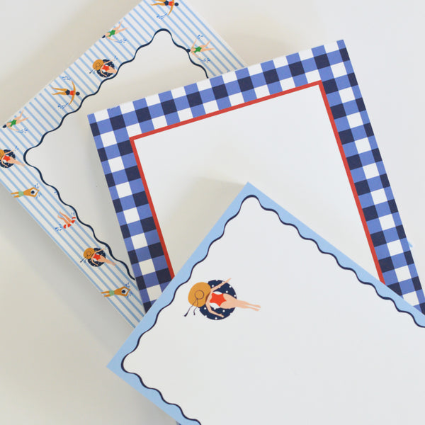 In Stock 4.25x5.5 Swimmer Notepad - WH Hostess Social Stationery